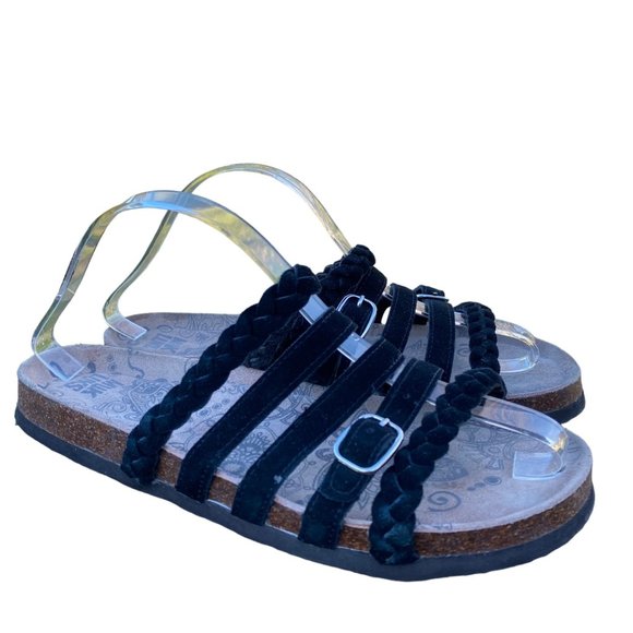 Muk Luks Terri Slide Sandals Black Suede Women 11 / 12 Strappy Flats  Slip On - Picture 1 of 14